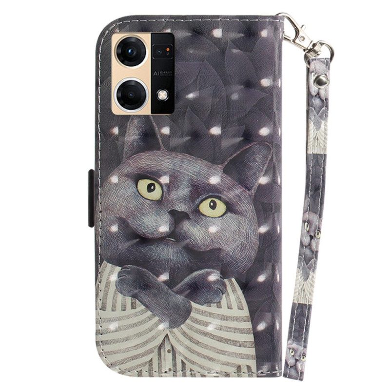 Folio Cover Oppo Reno 7 Gatto Grigio Con Cinturino