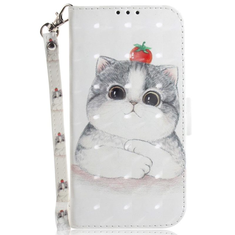 Folio Cover Oppo Reno 7 Pomodoro Sul Gatto Con Una Cinghia