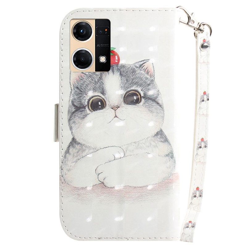 Folio Cover Oppo Reno 7 Pomodoro Sul Gatto Con Una Cinghia