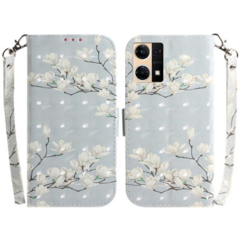 Folio Cover Oppo Reno 7 Ramo Di Fiori Bianchi