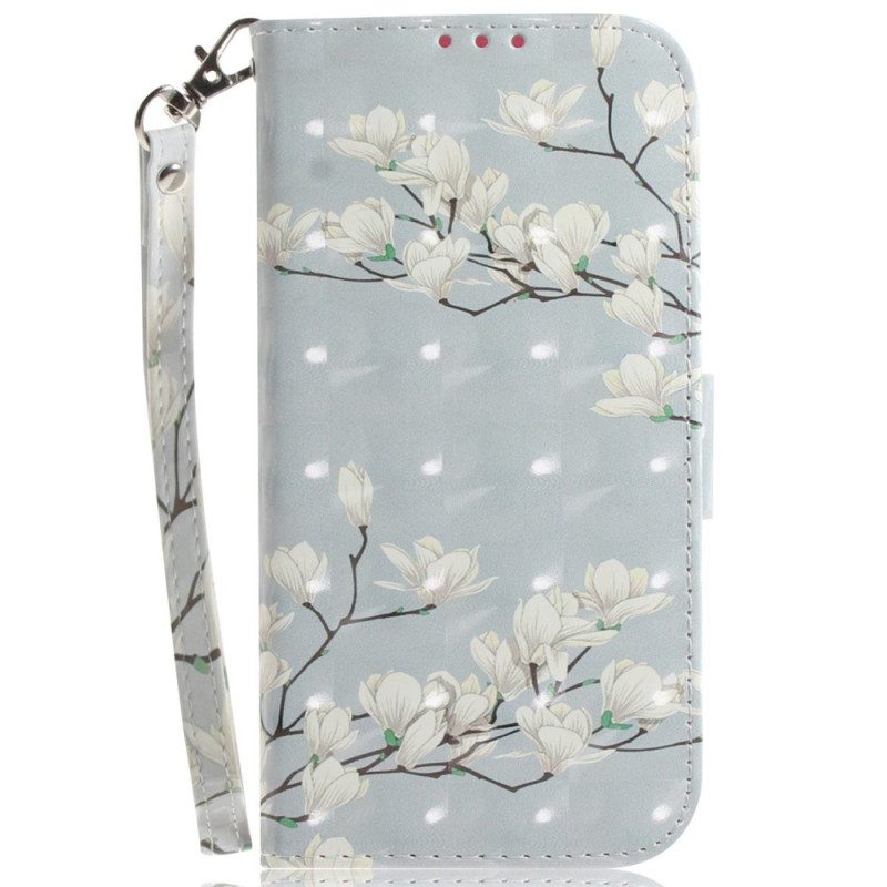 Folio Cover Oppo Reno 7 Ramo Di Fiori Bianchi