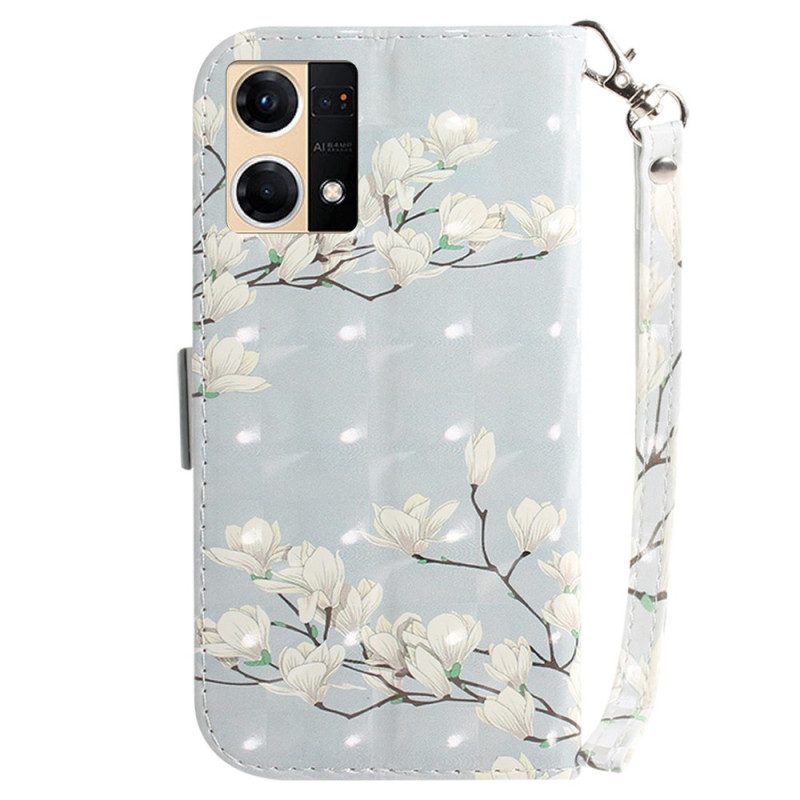 Folio Cover Oppo Reno 7 Ramo Di Fiori Bianchi