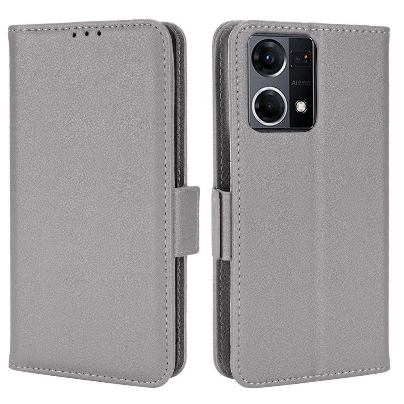 Folio Cover Oppo Reno 7 Stile Tradizionale In Pelle Litchi