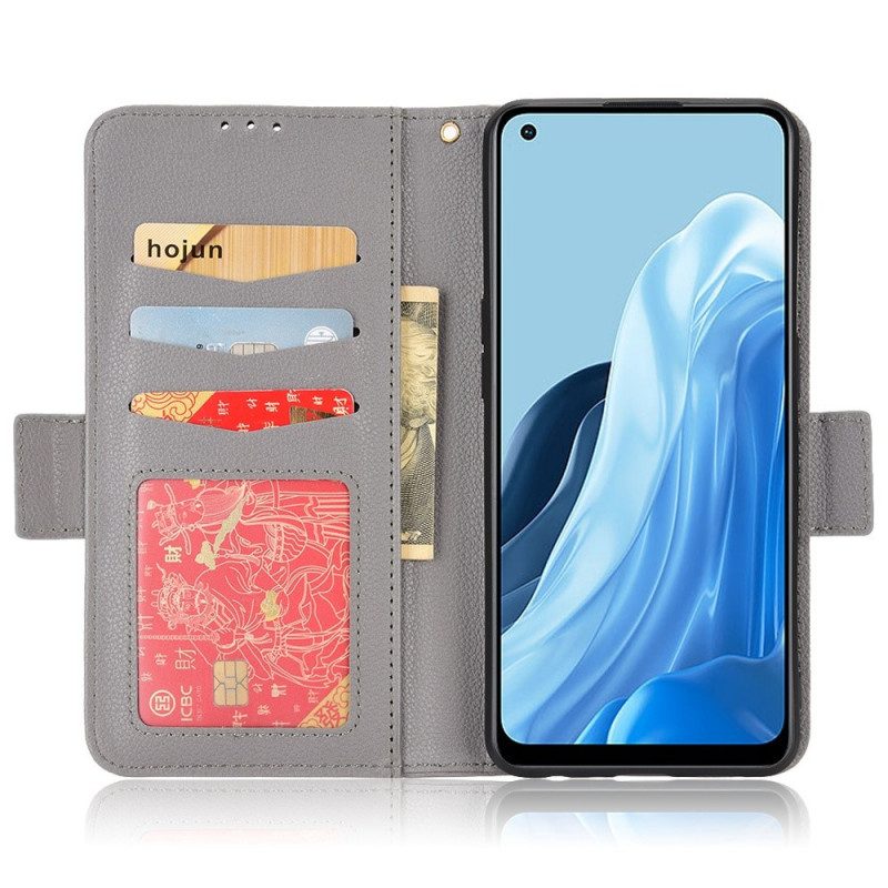 Folio Cover Oppo Reno 7 Stile Tradizionale In Pelle Litchi