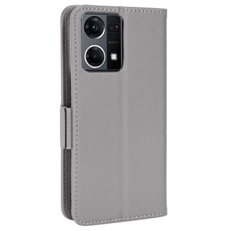 Folio Cover Oppo Reno 7 Stile Tradizionale In Pelle Litchi