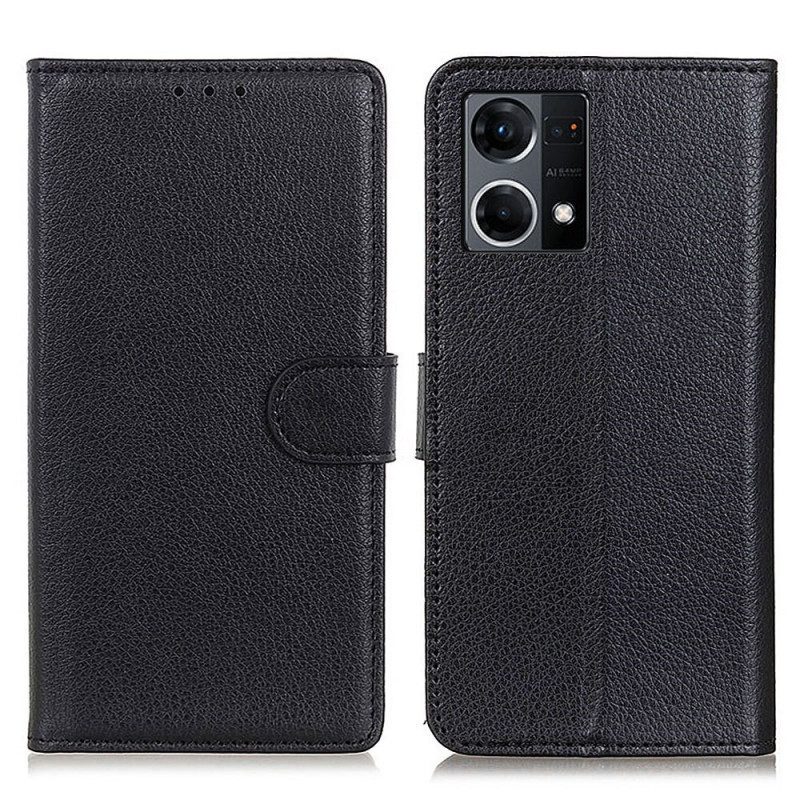 Folio Cover Oppo Reno 7 Stile Tradizionale In Pelle Litchi