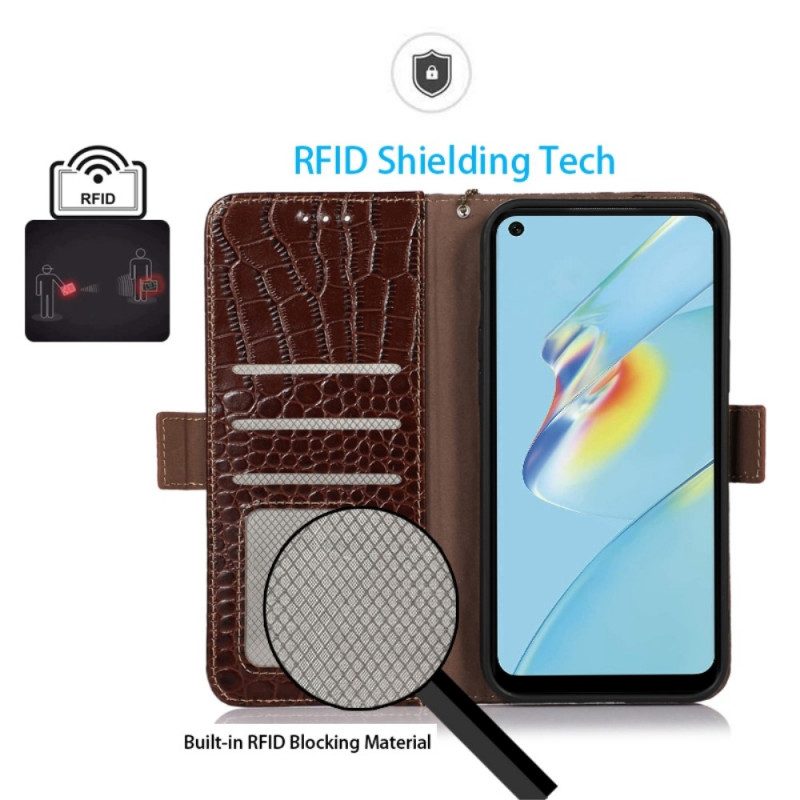 Folio Cover Oppo Reno 7 Vera Pelle Stile Coccodrillo Rfid