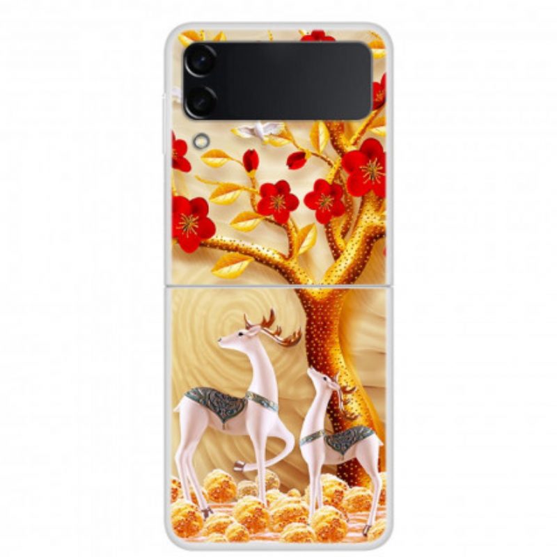 Folio Cover Samsung Galaxy Z Flip 3 5G Custodia in pelle Albero D'oro