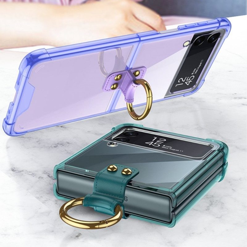 Folio Cover Samsung Galaxy Z Flip 3 5G Custodia in pelle Anello-supporto Trasparente Gkk