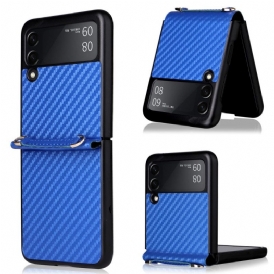 Folio Cover Samsung Galaxy Z Flip 3 5G Custodia in pelle Fibra Di Carbonio Con Cordino