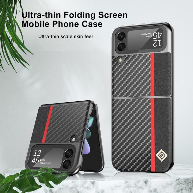 Folio Cover Samsung Galaxy Z Flip 3 5G Custodia in pelle Fibra Di Carbonio Lc.imeeke