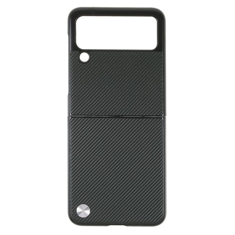 Folio Cover Samsung Galaxy Z Flip 3 5G Custodia in pelle Fibra Di Carbonio X-level