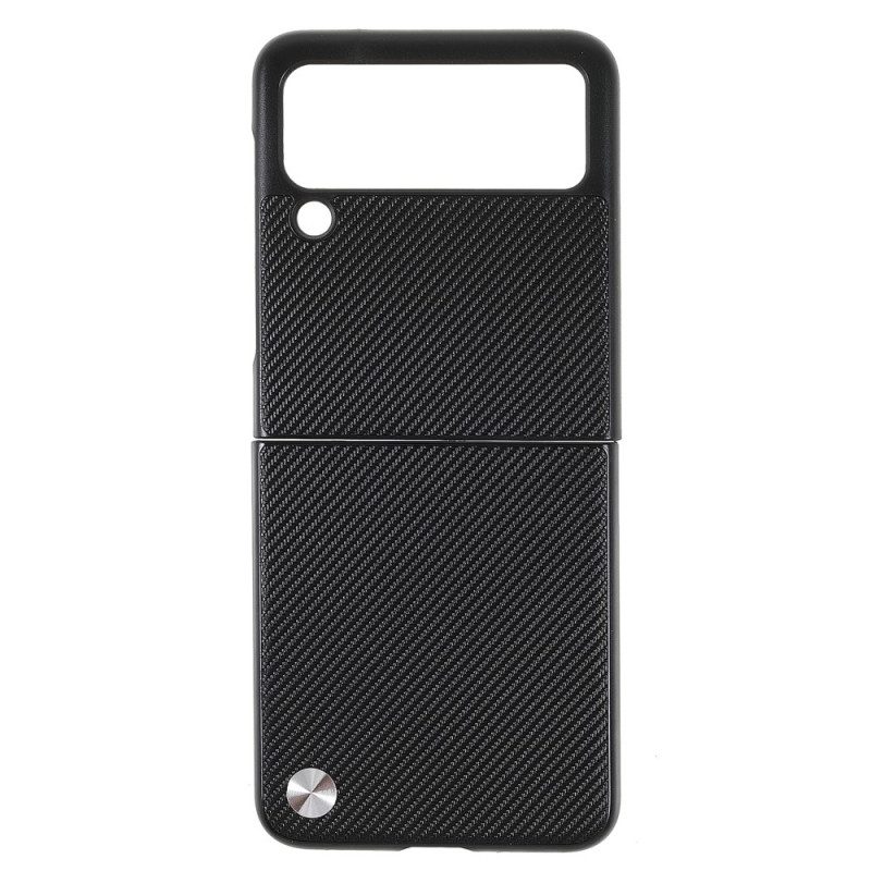 Folio Cover Samsung Galaxy Z Flip 3 5G Custodia in pelle Fibra Di Carbonio X-level