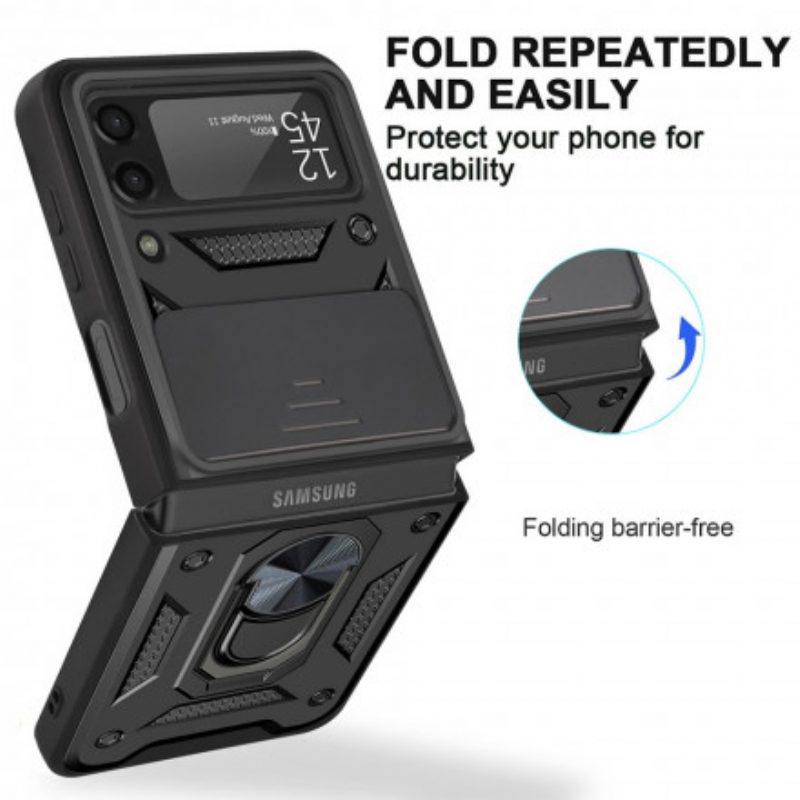 Folio Cover Samsung Galaxy Z Flip 3 5G Custodia in pelle Ibrido Con Ring-support