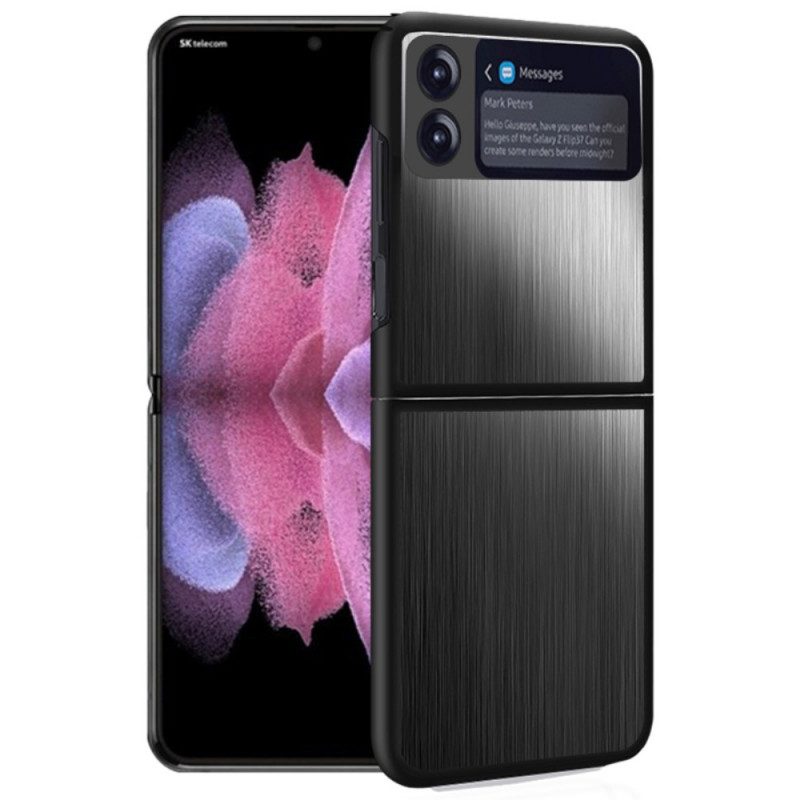 Folio Cover Samsung Galaxy Z Flip 3 5G Custodia in pelle Inossidabile Spazzolato