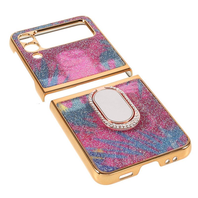 Folio Cover Samsung Galaxy Z Flip 3 5G Custodia in pelle Pietre Fantasia Con Anello-supporto