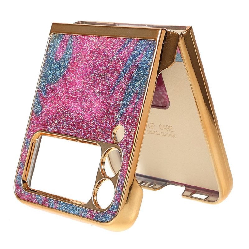 Folio Cover Samsung Galaxy Z Flip 3 5G Custodia in pelle Pietre Fantasia Con Anello-supporto