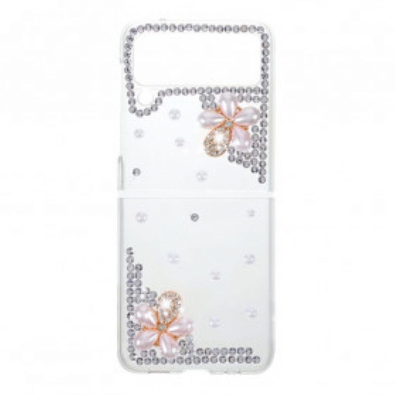 Folio Cover Samsung Galaxy Z Flip 3 5G Custodia in pelle Pietre Preziose