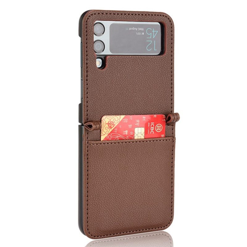 Folio Cover Samsung Galaxy Z Flip 3 5G Custodia in pelle Portacarte In Pelle Stile Litchi