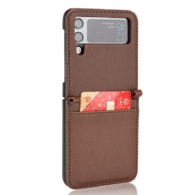 Folio Cover Samsung Galaxy Z Flip 3 5G Custodia in pelle Portacarte In Pelle Stile Litchi