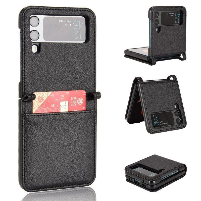 Folio Cover Samsung Galaxy Z Flip 3 5G Custodia in pelle Portacarte In Pelle Stile Litchi