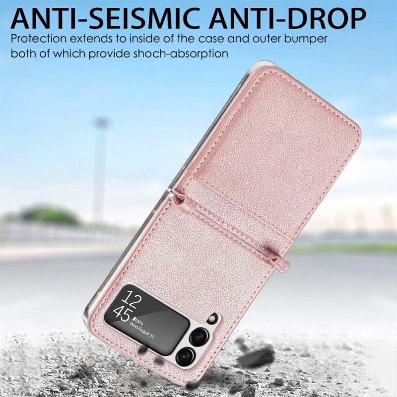 Folio Cover Samsung Galaxy Z Flip 3 5G Custodia in pelle Portacarte In Pelle Texture