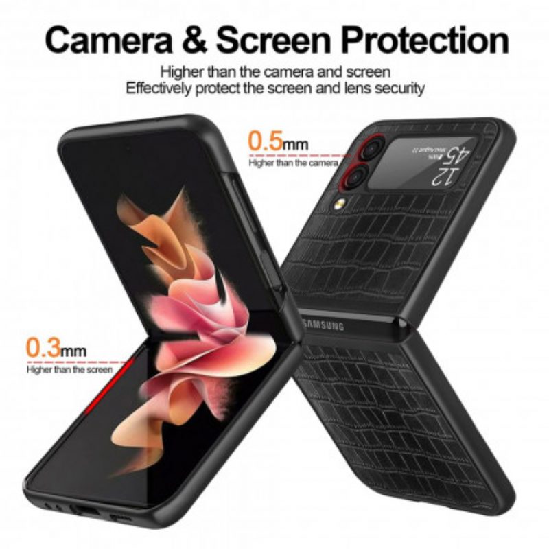 Folio Cover Samsung Galaxy Z Flip 3 5G Custodia in pelle Stile Pelle Di Coccodrillo