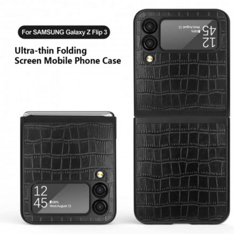 Folio Cover Samsung Galaxy Z Flip 3 5G Custodia in pelle Stile Pelle Di Coccodrillo