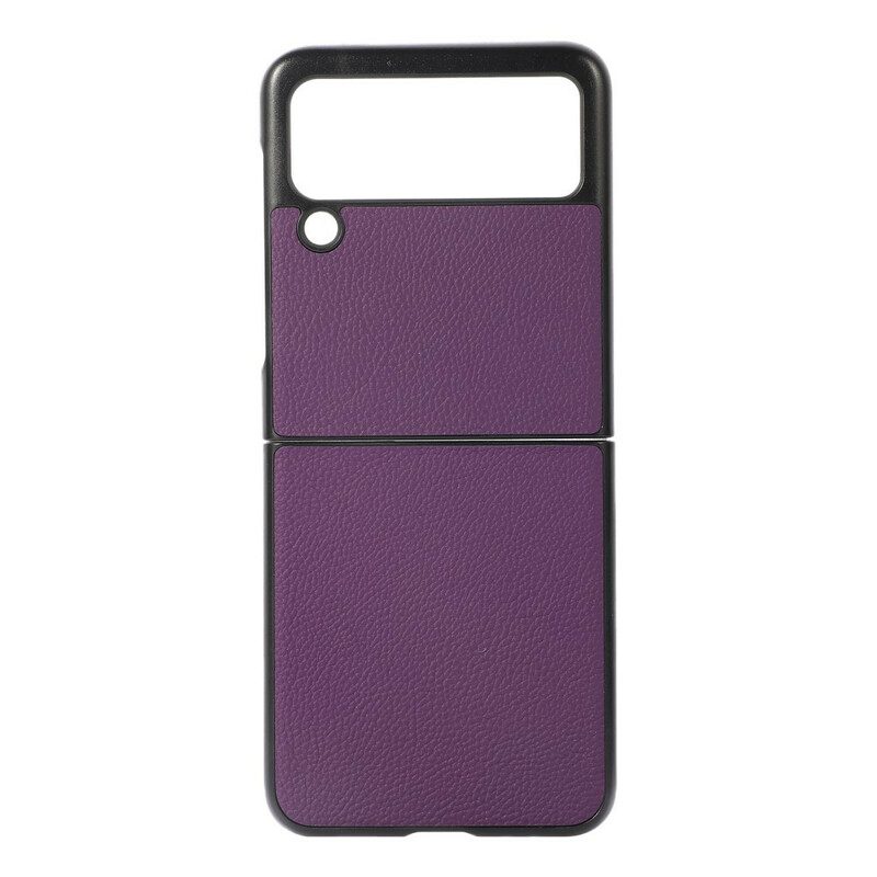 Folio Cover Samsung Galaxy Z Flip 3 5G Custodia in pelle Vera Pelle Di Litchi