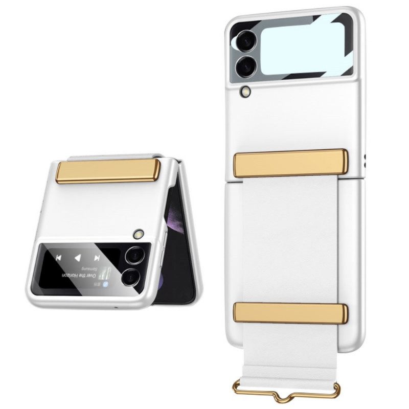 Folio Cover Samsung Galaxy Z Flip 3 5G Custodia in pelle Vetro Temperato Con Cinturino Gkk