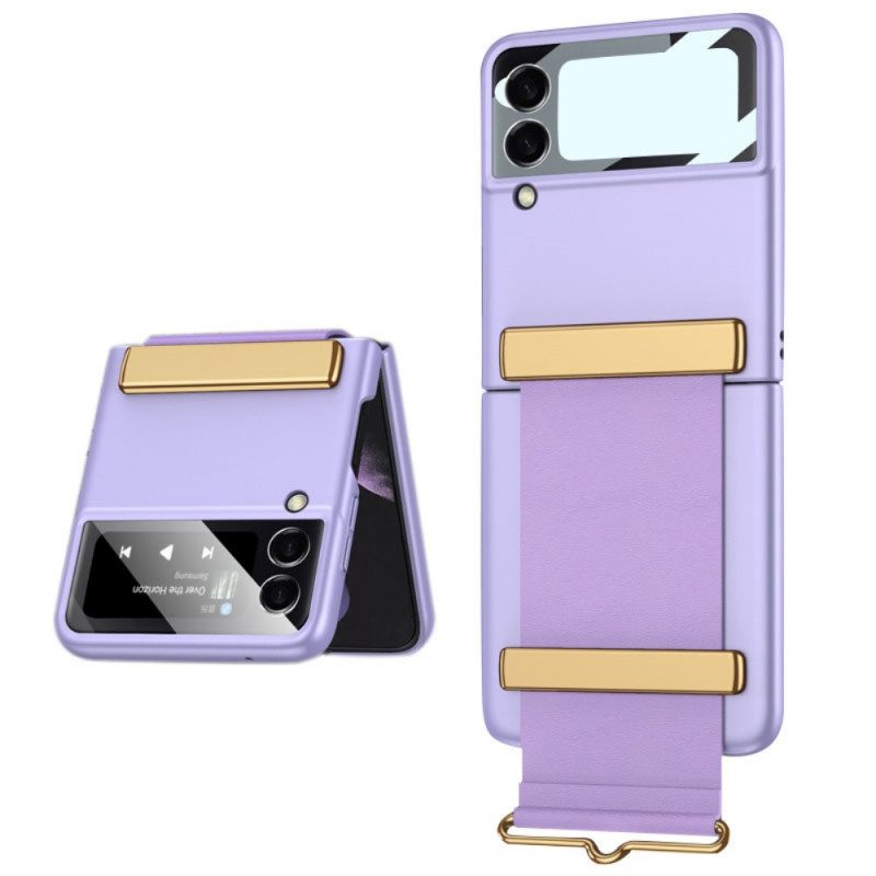 Folio Cover Samsung Galaxy Z Flip 3 5G Custodia in pelle Vetro Temperato Con Cinturino Gkk