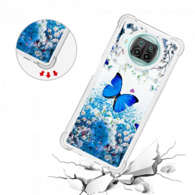 Cover Xiaomi Mi 10T Lite Farfalle Blu Glitterate