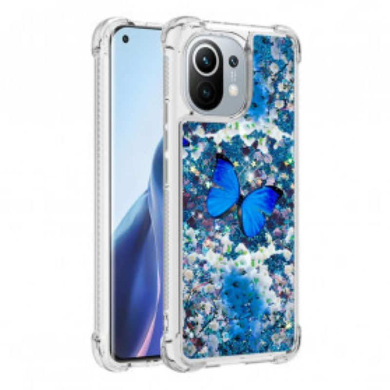 Cover Xiaomi Mi 11 (5G) Farfalle Blu Glitterate