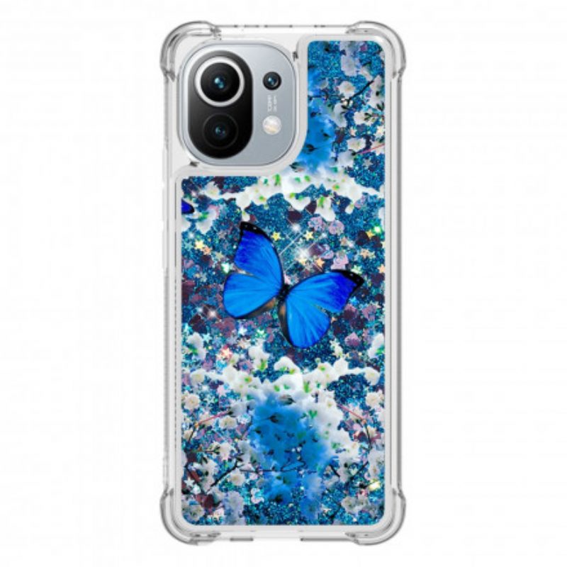 Cover Xiaomi Mi 11 (5G) Farfalle Blu Glitterate