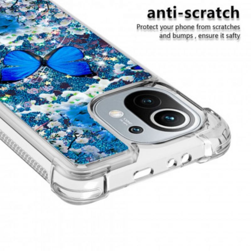 Cover Xiaomi Mi 11 (5G) Farfalle Blu Glitterate