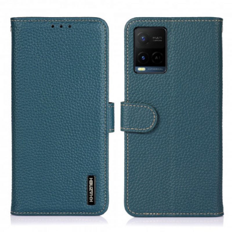 Folio Cover Vivo Y21 Khazneh Pelle Di Litchi