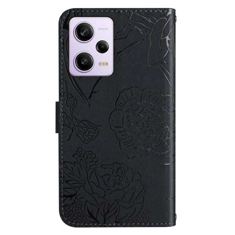 Custodia A Portafoglio Xiaomi Redmi Note 12 Pro Farfalle E Cordino