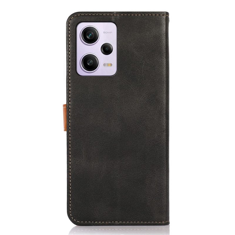 Custodia in pelle Xiaomi Redmi Note 12 Pro Chiusura Dorata Bicolore Khazneh