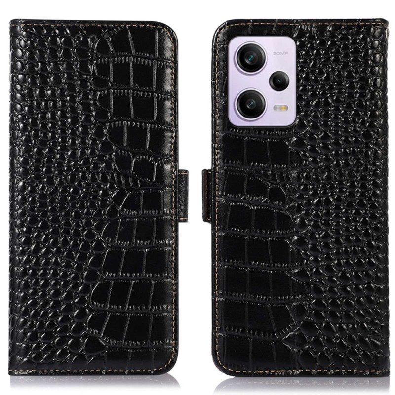 Custodia in pelle Xiaomi Redmi Note 12 Pro Rfid Stile Coccodrillo