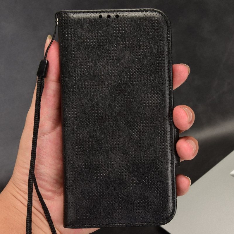 Custodia in pelle Xiaomi Redmi Note 12 Pro Triangoli Con Cordino