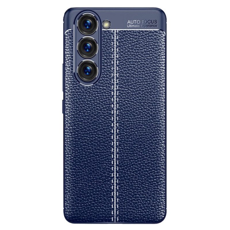 Cover Samsung Galaxy S23 5G Doppia Linea Litchi Effetto Pelle