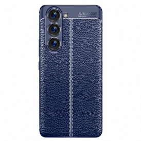 Cover Samsung Galaxy S23 5G Doppia Linea Litchi Effetto Pelle