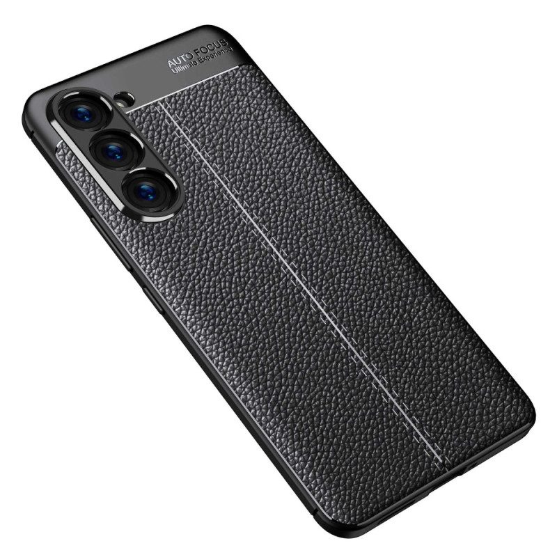 Cover Samsung Galaxy S23 5G Doppia Linea Litchi Effetto Pelle