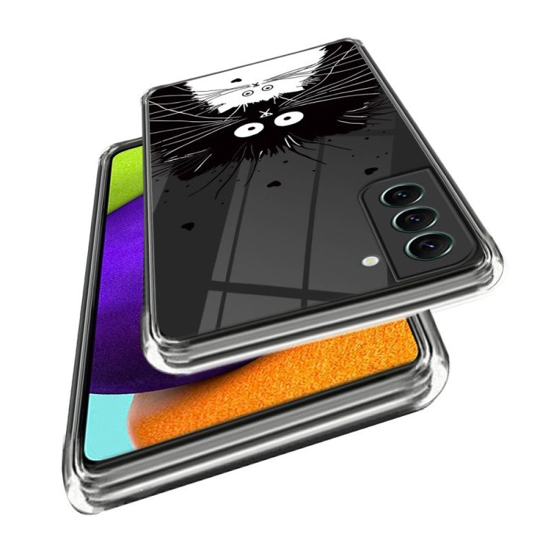 Cover Samsung Galaxy S23 5G Gatto Bianco Trasparente Gatto Nero