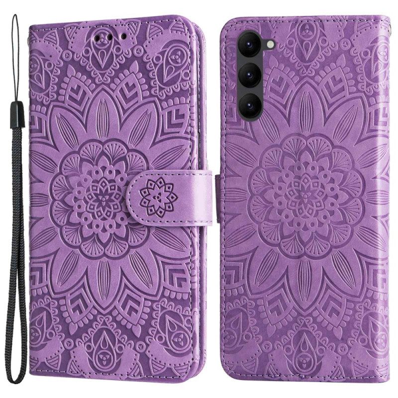 Custodia A Portafoglio Samsung Galaxy S23 5G Mandala Sole Con Cordino