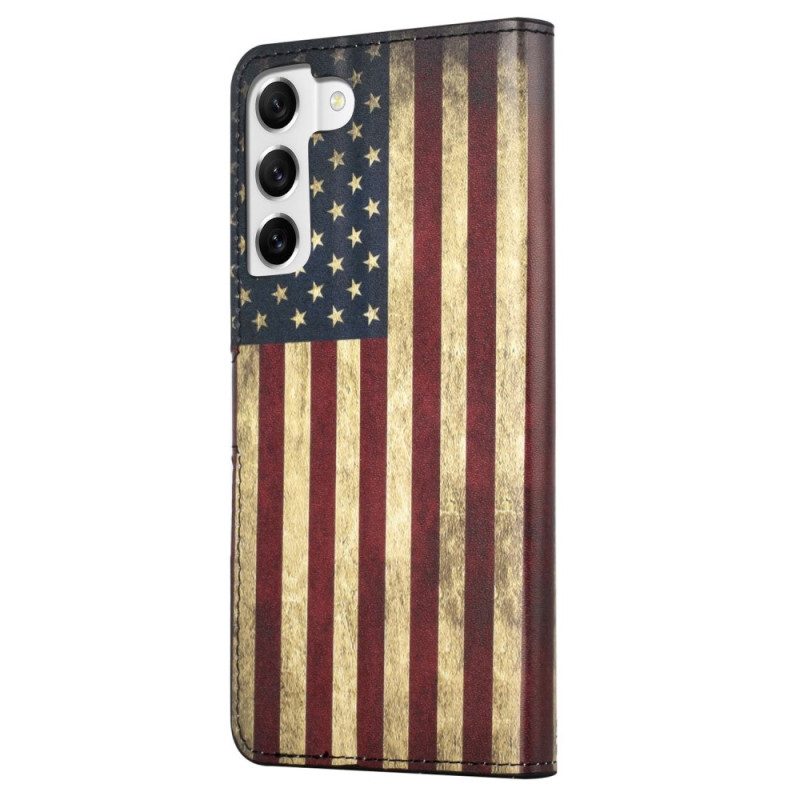 Custodia in pelle Samsung Galaxy S23 5G Bandiera Americana D'epoca