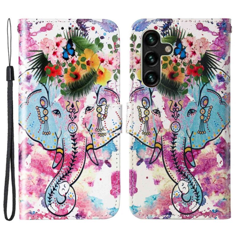 Custodia in pelle Samsung Galaxy S23 5G Elefante Tribale Con Cinturino