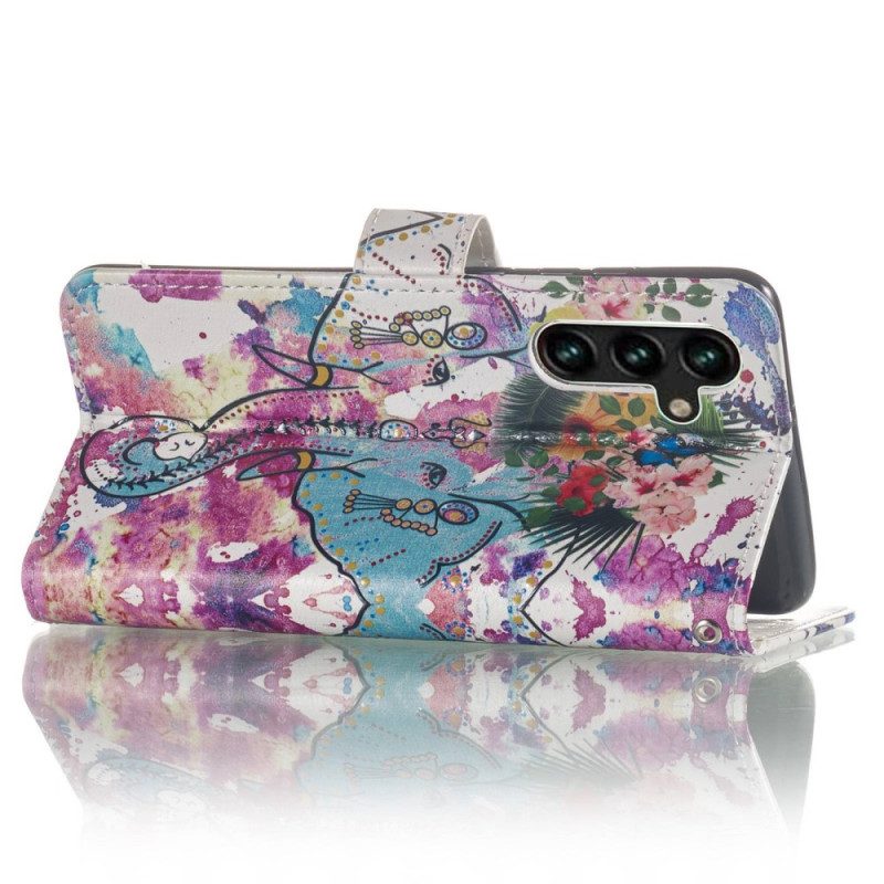 Custodia in pelle Samsung Galaxy S23 5G Elefante Tribale Con Cinturino