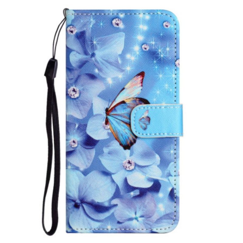 Custodia in pelle Samsung Galaxy S23 5G Farfalle Di Diamanti Strappy