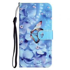 Custodia in pelle Samsung Galaxy S23 5G Farfalle Di Diamanti Strappy